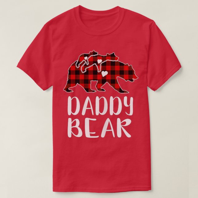 Red Plaid Daddy Bear Buffalo Matching Family Pajam T-Shirt (Design Front)