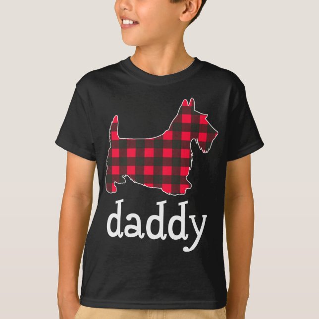 Red Plaid Daddy Scottie Dog Christmas Matching Fam T-Shirt (Front)