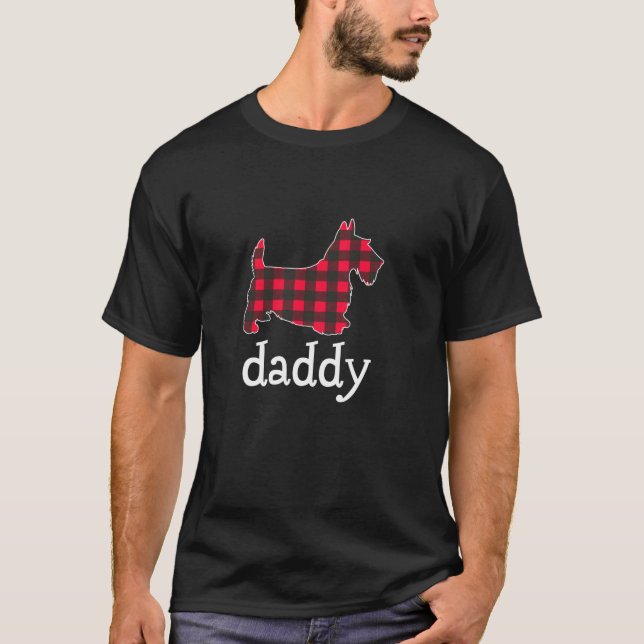 Red Plaid Daddy Scottie Dog Christmas Matching Fam T-Shirt (Front)