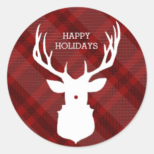 RED PLAID DEER STYLISH HOLIDAY STICKERS