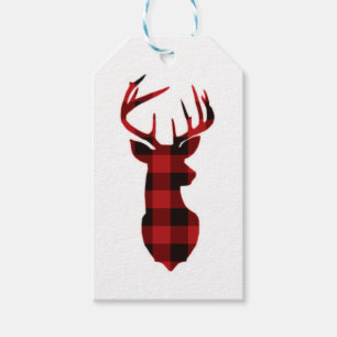 Red Plaid Deer   Tags
