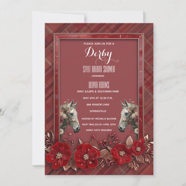 Red Plaid Derby Style Bridal Shower Invitation Wat (Front)