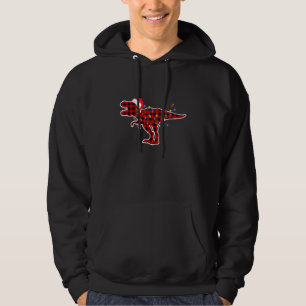 Red Plaid Dinosaur Christmas Lights Pyjamas Adult Hoodie