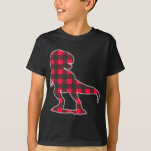 Red Plaid Dinosaur Matching Buffalo Family Pajama T-Shirt