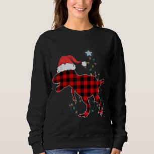 Red Plaid Dinosaur T Rex Christmas Lights Tree PJ  Sweatshirt