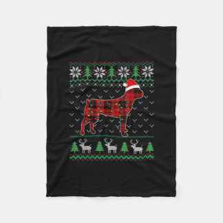 Red Plaid Dog Ugly Christmas Lights Boston Terrier Fleece Blanket