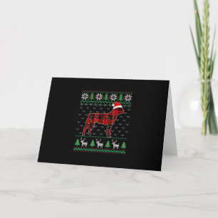 Red Plaid Dog Ugly Christmas Lights Boston Terrier Holiday Card