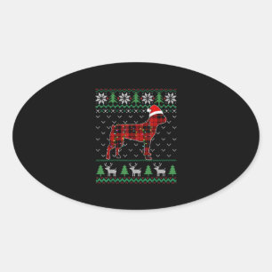 Red Plaid Dog Ugly Christmas Lights Boston Terrier Oval Sticker