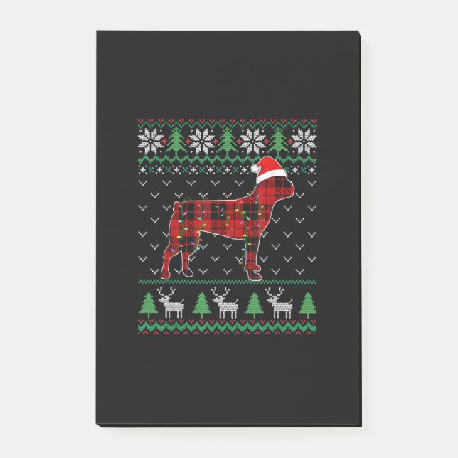 Red Plaid Dog Ugly Christmas Lights Boston Terrier Post-it Notes (Front)