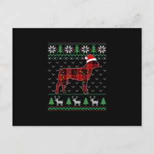 Red Plaid Dog Ugly Christmas Lights Boston Terrier Postcard