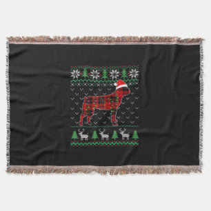 Red Plaid Dog Ugly Christmas Lights Boston Terrier Throw Blanket