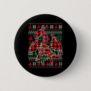 Red Plaid Dragon Christmas Lights Ugly Christmas S 6 Cm Round Badge