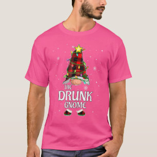 Red Plaid Drunk Gnome Matching Christmas Pajama T-Shirt