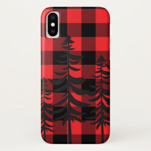 Red Plaid Evergreen Silhouette iPhone X Case