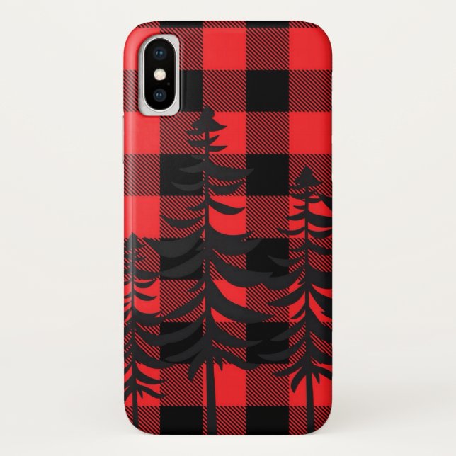 Red Plaid Evergreen Silhouette Case-Mate iPhone Case (Back)