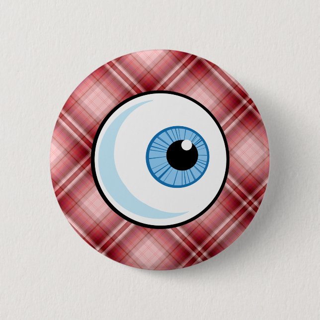 Red Plaid Eyeball 6 Cm Round Badge (Front)