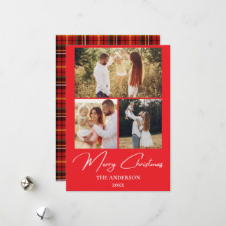 Red Plaid Family Christmas Card | Photo Collage