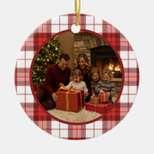 Red Plaid Family Christmas Ceramic Tree Decoration