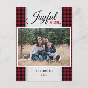 Red Plaid Family Photo Christmas Holiday Postcard