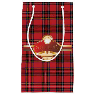 Red Plaid Fancy Label Gift Bag