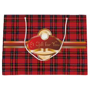 Red Plaid Fancy Label Gift Bag
