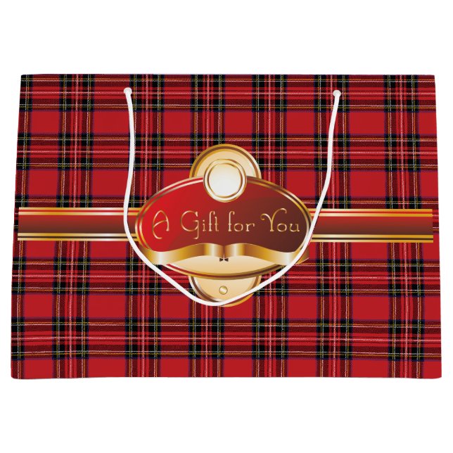 Red Plaid Fancy Label Gift Bag (Front)