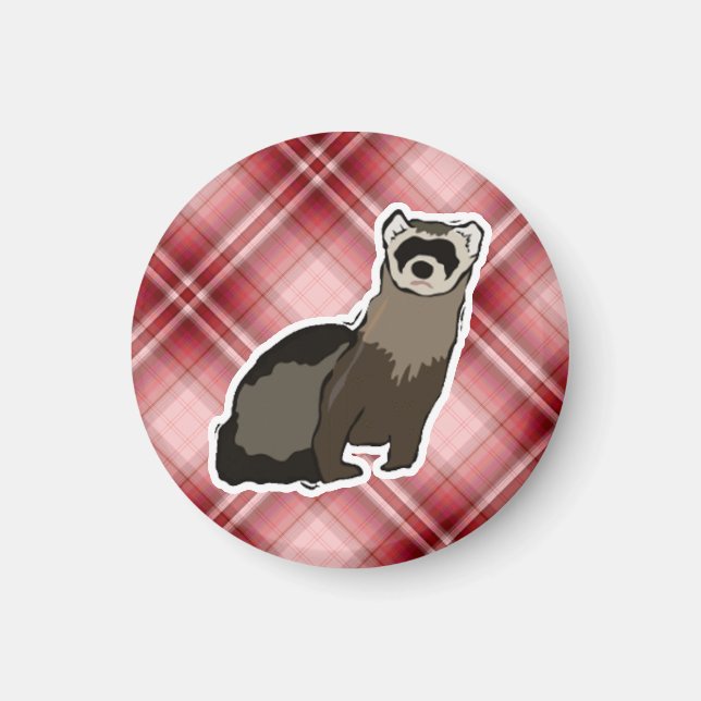 Red Plaid Ferret Magnet (Front)