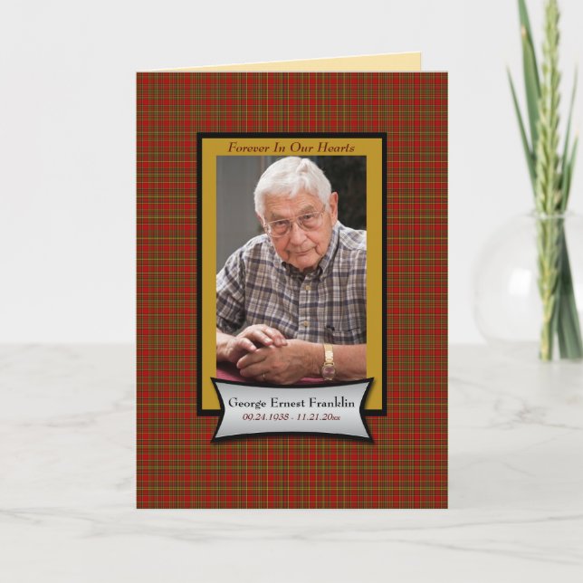 Red Plaid Flannel Memorial Card with Photo (Front)