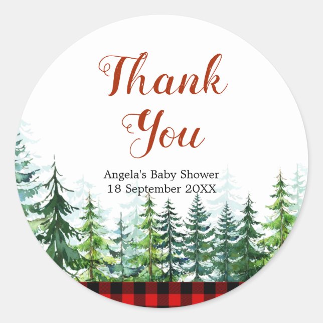 Red Plaid Forest Lumberjack Thank You Sticker (Front)
