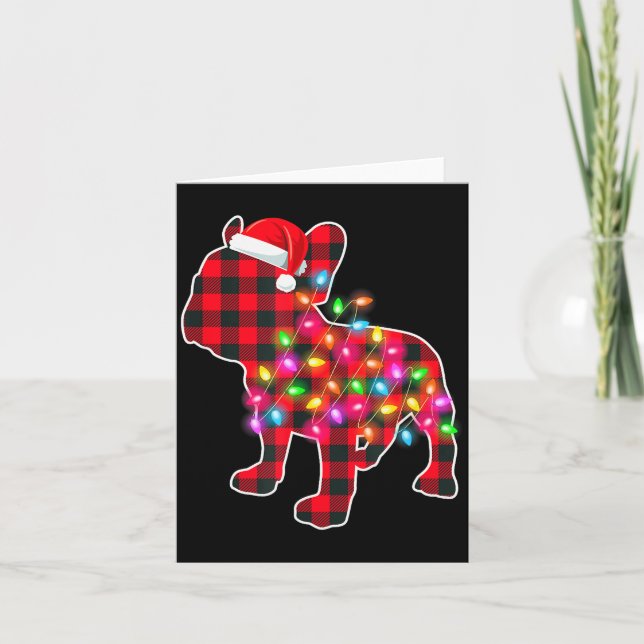 Red Plaid French Bulldog Christmas Pajamas Xmas Li Card (Front)