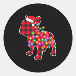 Red Plaid French Bulldog Christmas Pajamas Xmas Li Classic Round Sticker