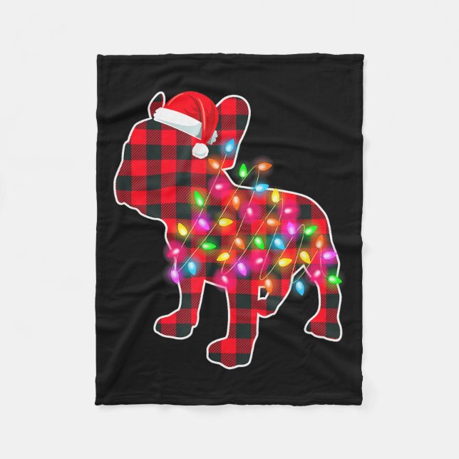 Red Plaid French Bulldog Christmas Pajamas Xmas Li Fleece Blanket (Front)