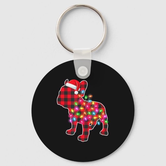 Red Plaid French Bulldog Christmas Pajamas Xmas Li Key Ring (Front)