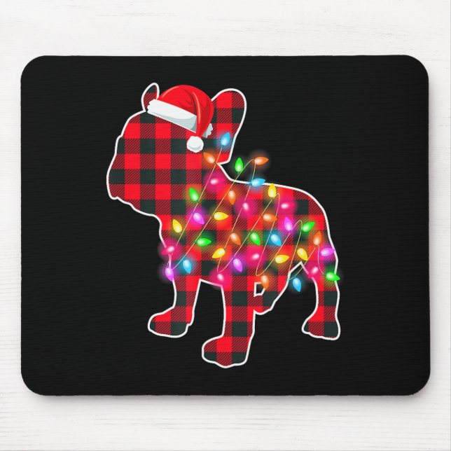 Red Plaid French Bulldog Christmas Pajamas Xmas Li Mouse Mat (Front)