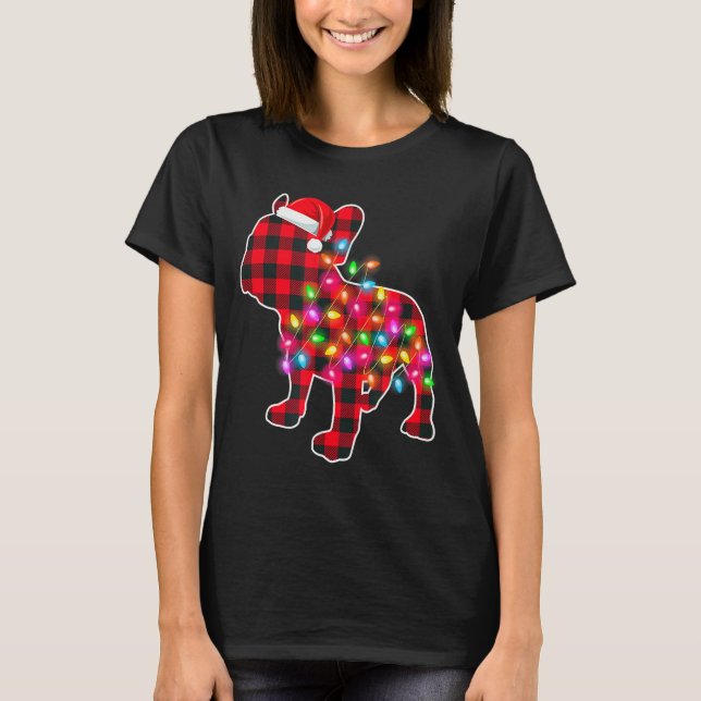Red Plaid French Bulldog Christmas Pajamas Xmas Li T-Shirt (Front)