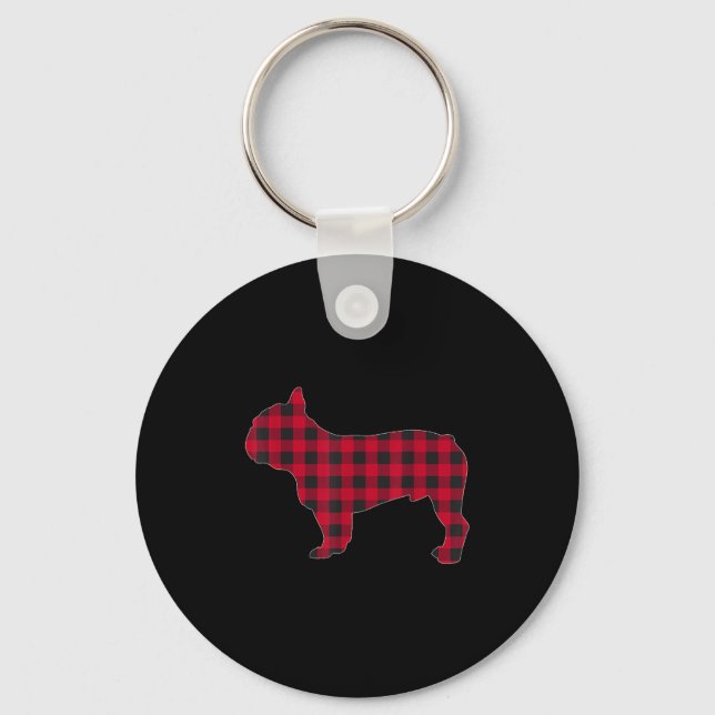 Red Plaid French Bulldog Dog Lover Matching Christ Key Ring (Front)