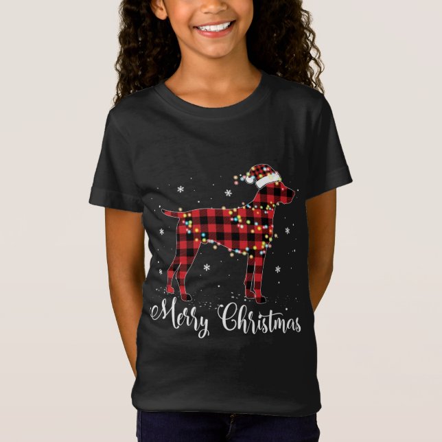 Red Plaid German Shorthaired Pointer Merry Christm T-Shirt (Front)