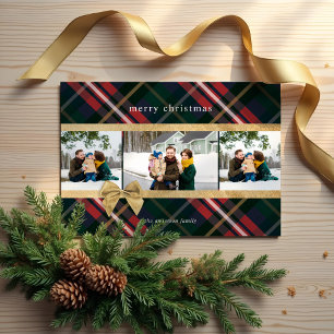 Red Plaid Gift Wrapped & Gold Bow Present Photo Holiday Card