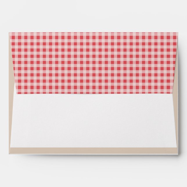 Red Plaid Gingam Simple Country Wedding Invite Envelope (Back (Top Flap))