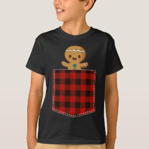 Red Plaid Gingerbread Cookie in Pocket Buffalo Chr T-Shirt