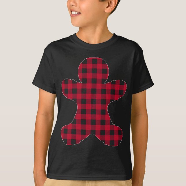 Red Plaid Gingerbread Xmas Matching Buffalo Family T-Shirt (Front)