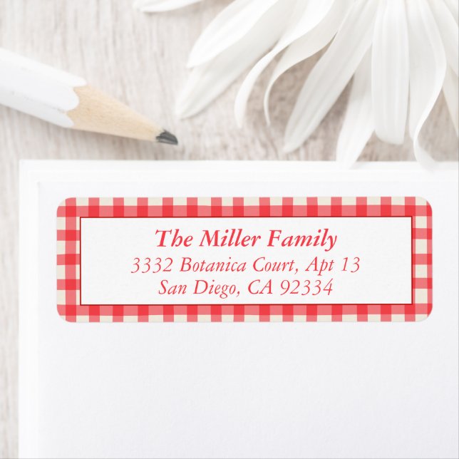 Red Plaid Gingham Festive Return Address (Insitu)