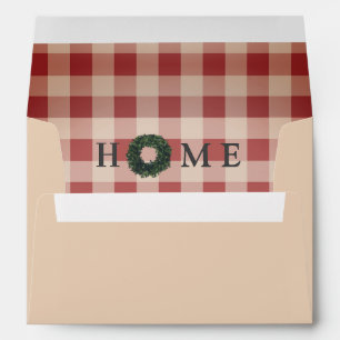 Red Plaid Gingham “HOME” Farmhouse Decor Boxwood Envelope