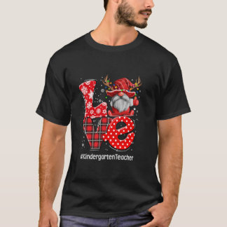 Red Plaid Gnome Love Kindergarten Teacher Christma T-Shirt