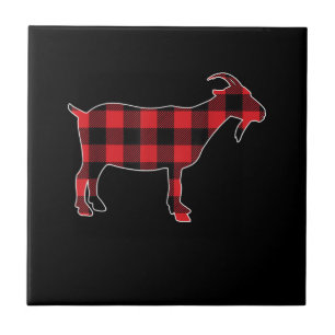 Red Plaid Goat Santa Christmas Tile