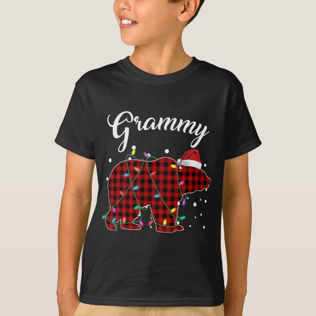 Red Plaid Grammy Bear Matching Buffalo Pajama T-Shirt (Front)