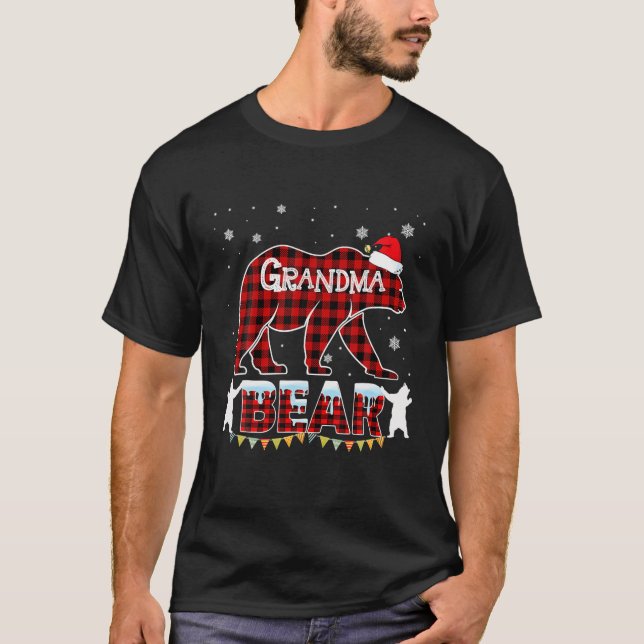 Red Plaid Grandma Bear Christmas Pajama Matching F T-Shirt (Front)