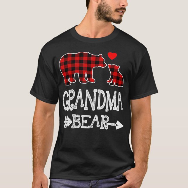 Red Plaid Grandma Bear Christmas Pajama Matching F T-Shirt (Front)