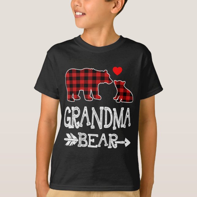 Red Plaid Grandma Bear Christmas Pajama Matching F T-Shirt (Front)