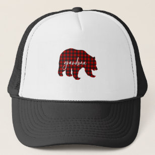 Red Plaid grandma Bear Matching Pajama Trucker Hat